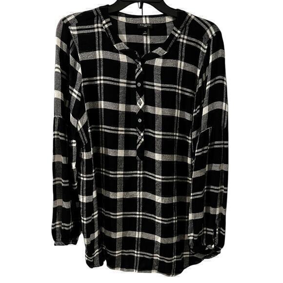 Talbots Tops - Talbots Woman’s Black White Gathered Long Sleeve Flannel 1/2 button Size 0X